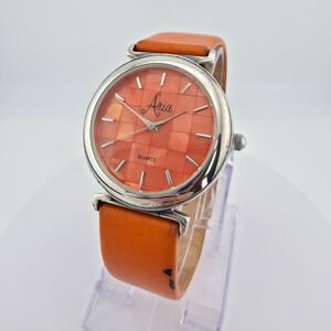 ARIA Ladies Watch 925 Sterling Silver Mother Of Pearl Dial Orange Leather 7.75"